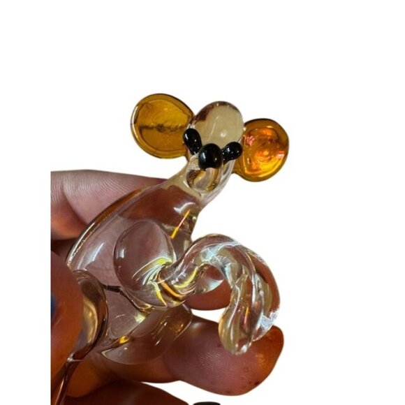 Hand-Blown Glass Mouse Figurine - Clear & Amber Glass - Collectible Miniature An - Picture 7 of 10